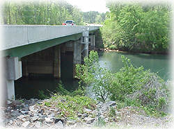 The USGS monitoring equipment on the downstream side of the bridge