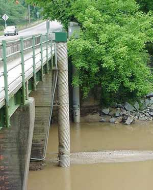 Normal flow conditions at Peachtree Creek when the gage height is about 3
feet, which corresponds to about 100 cubic feet per second of streamflow.