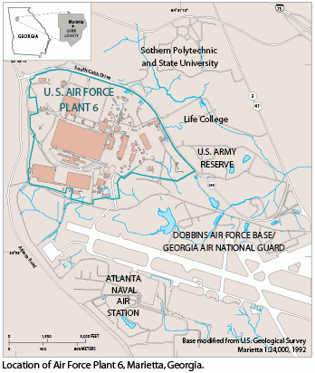 Map showing location of Air Force Plant 6, Marietta, Ga.
